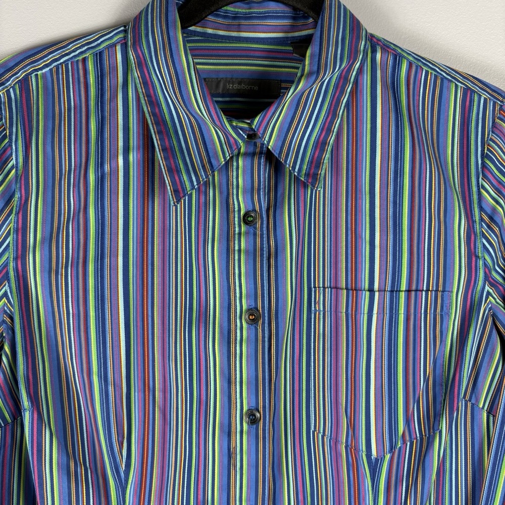 Liz Claiborne Women's Large Multicolor‎ Striped Button Front Long Sleeve Shirt